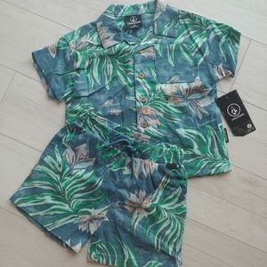 VOLCOM Baby NEW Beach Linen Shirt & Shorts Set